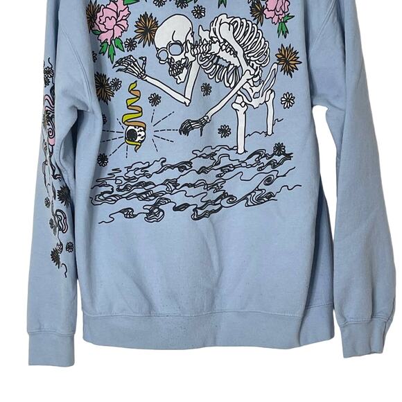 Silence + Noise Skeleton Flower Hoodie Sweatshirt Light Blue Size Medium - Picture 6 of 9